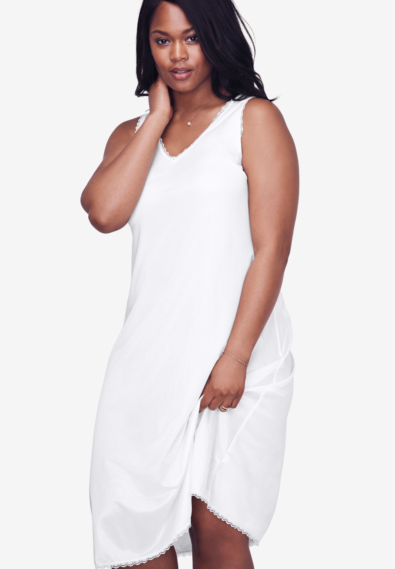 Lace Trim Slip With A Line V Neck Design Nude Woman Within