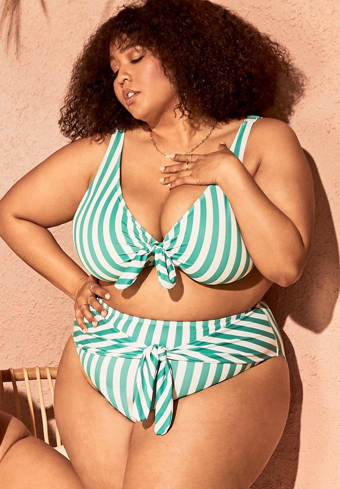 Cup Sized Tie Front Underwire Bikini Set Aloe White Stripe Aloe White Stripe Woman Within