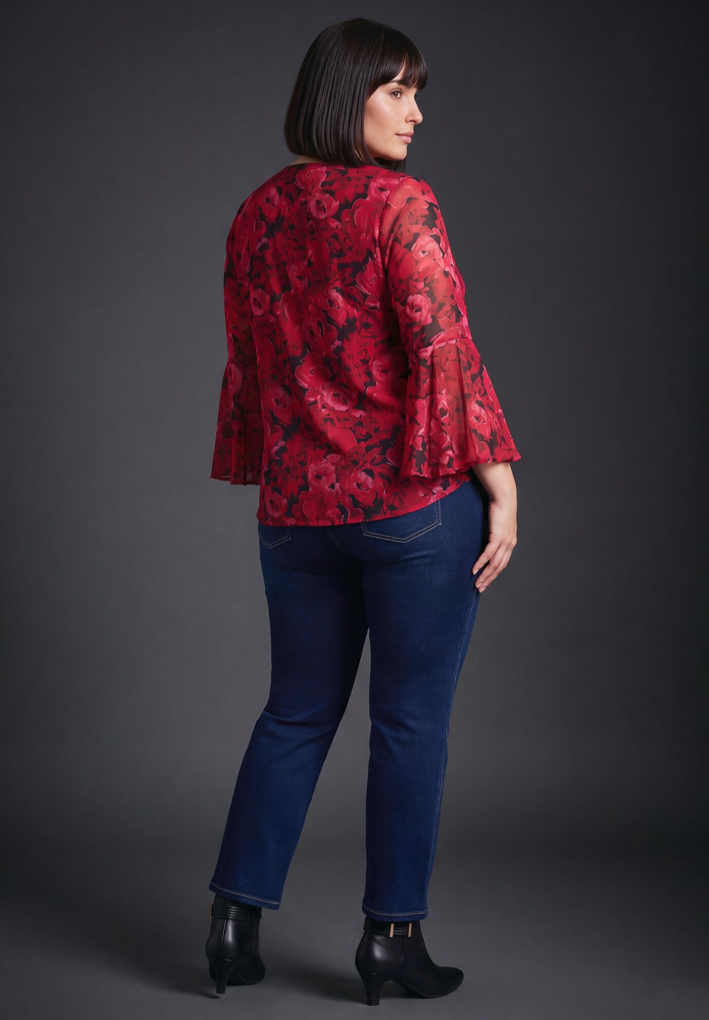 Mesh Ivana Top, DEEP CRIMSON FLORAL, alternate image number 2