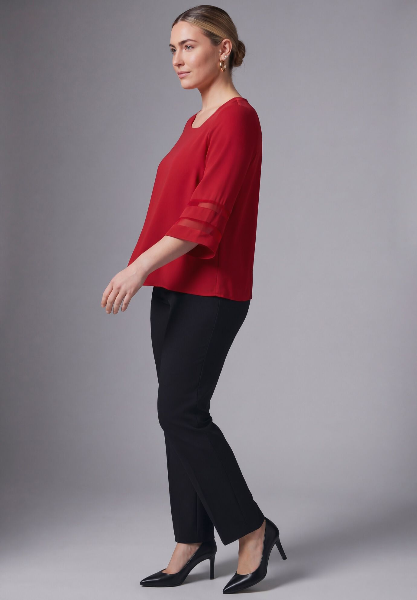 Sheer Bell Sleeve Tunic, CRIMSON, alternate image number 2