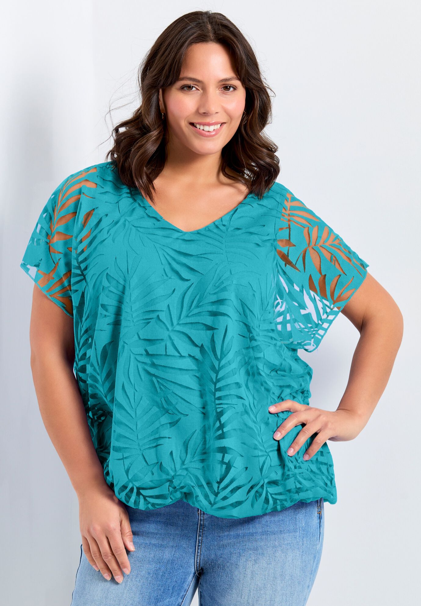 Elora Burnout Top, TEAL, alternate image number 3