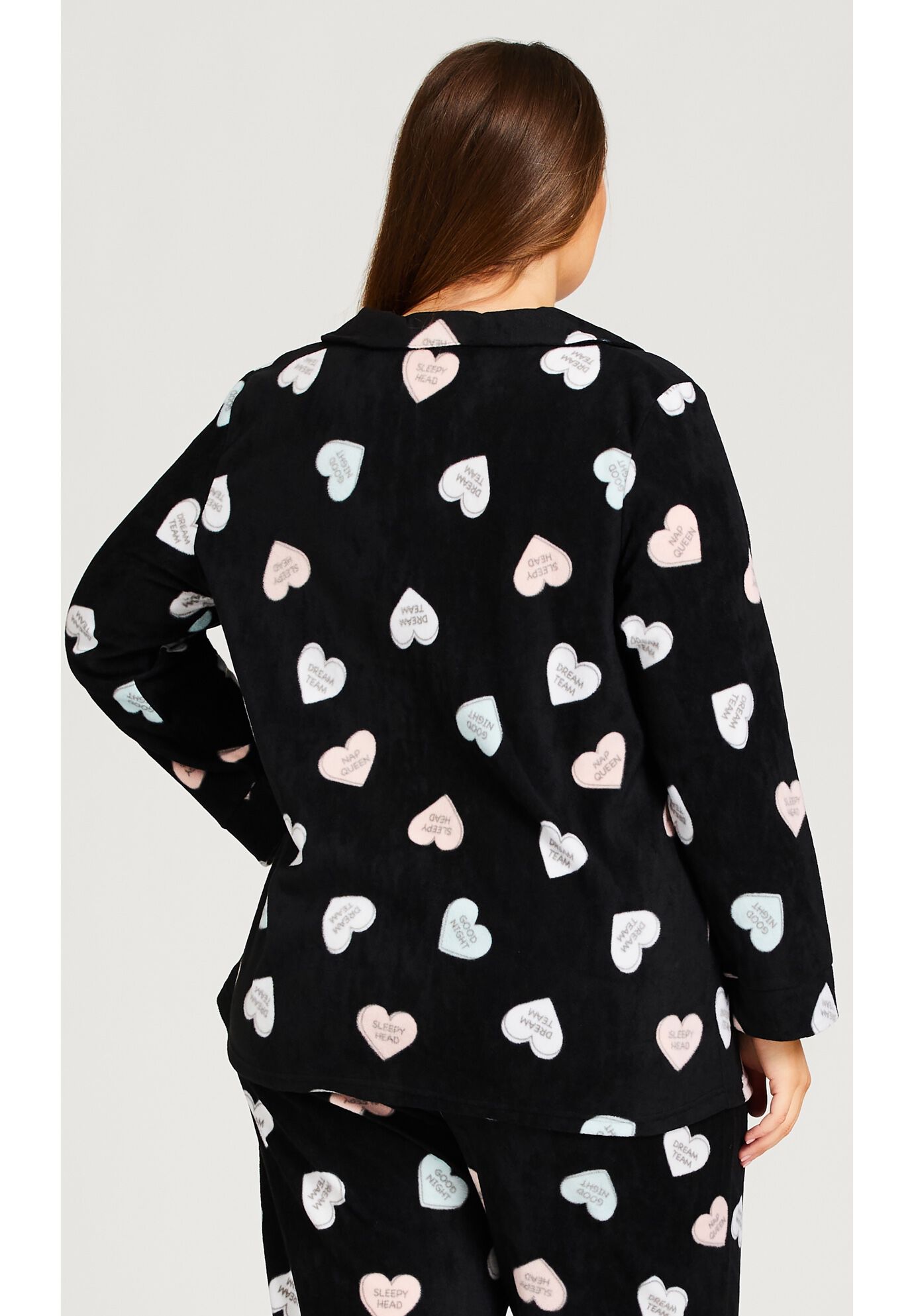 Button Up Fleece Top, HEART PRINT, on-hover image number 1
