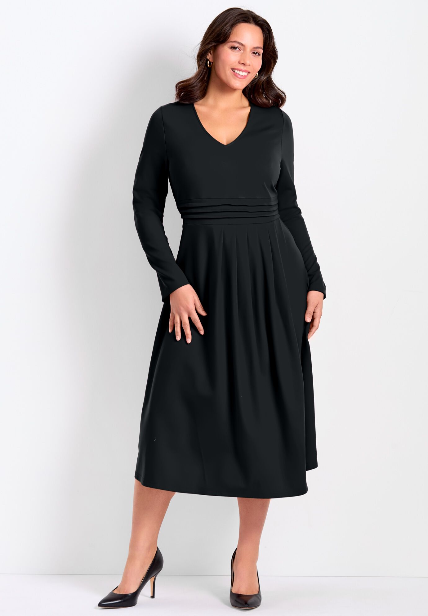 Ponte Fit And Flare Midi Dress, BLACK, alternate image number 3