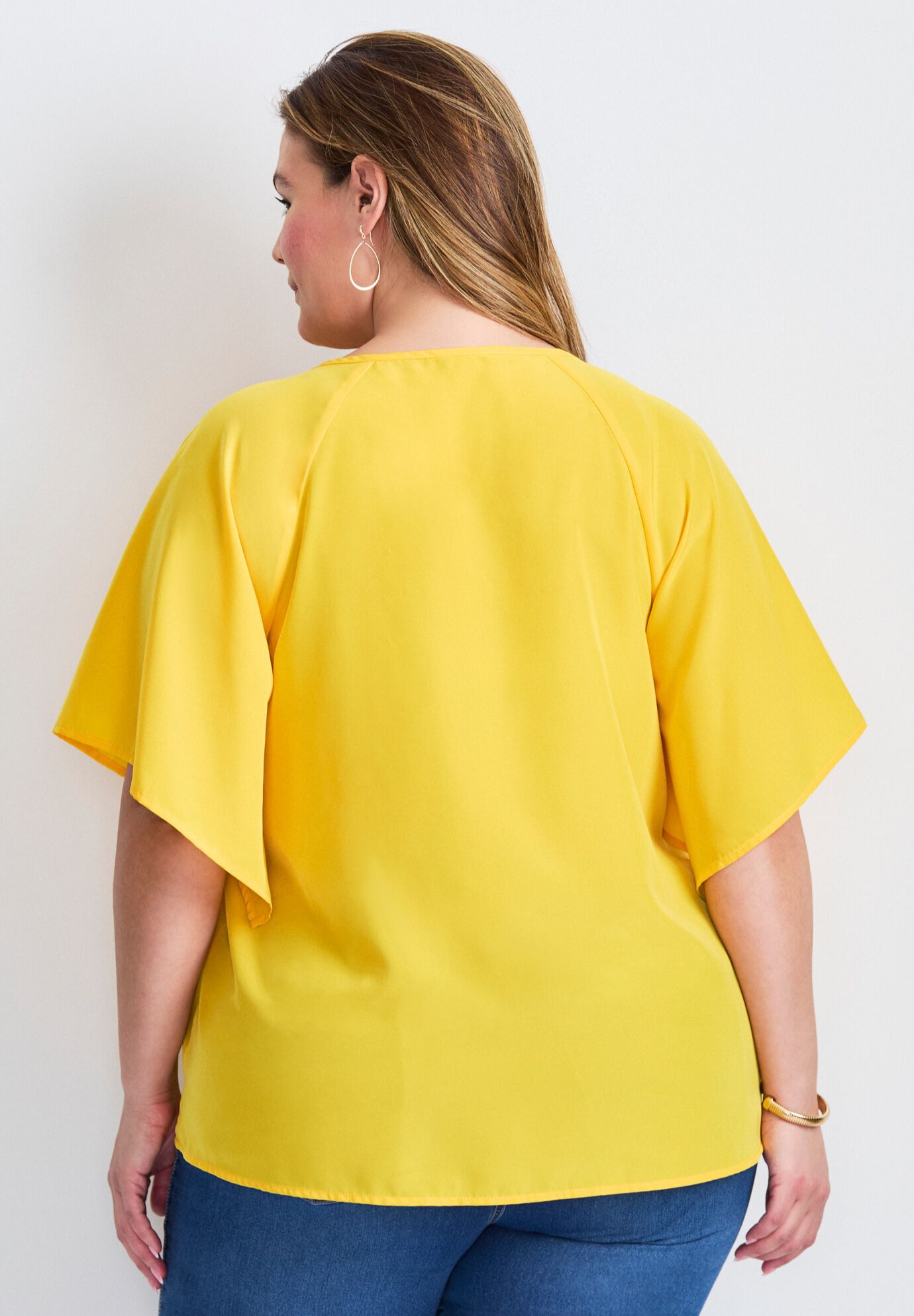 Flutter Sleeve Keyhole Blouse, SUNSET YELLOW, alternate image number 2