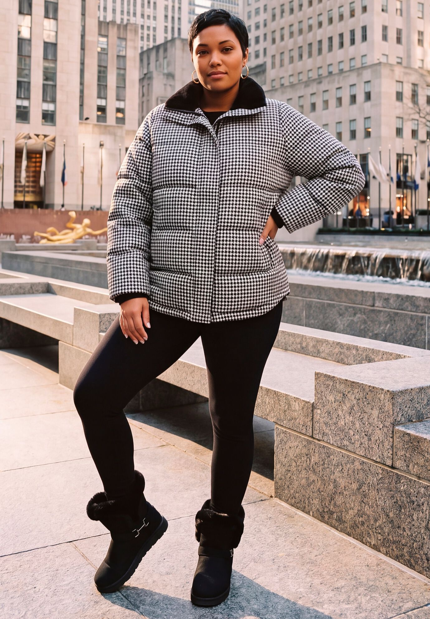 Sherpa Lined Puffer, BLACK HOUNDSTOOTH, on-hover image number 1