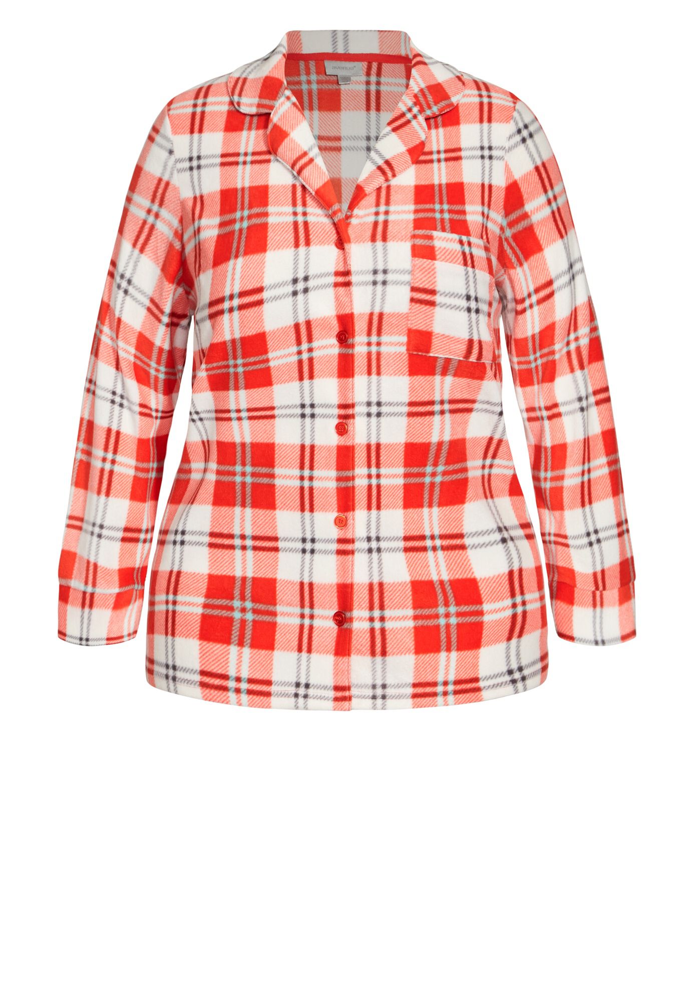 Button Check Fleece Sleep Top, RED CHECK, alternate image number 4