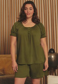 Knit Gauze Puffed Sleeve Top