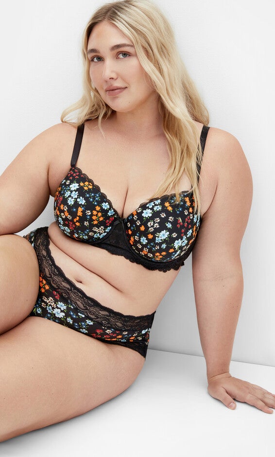Hailey Contour Print Bra - black, BLACK, alternate image number null