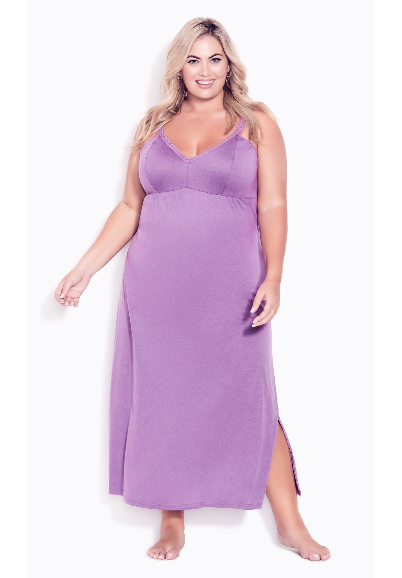 Lace Trim Maxi Sleep Dress, DEWBERRY, hi-res image number 0