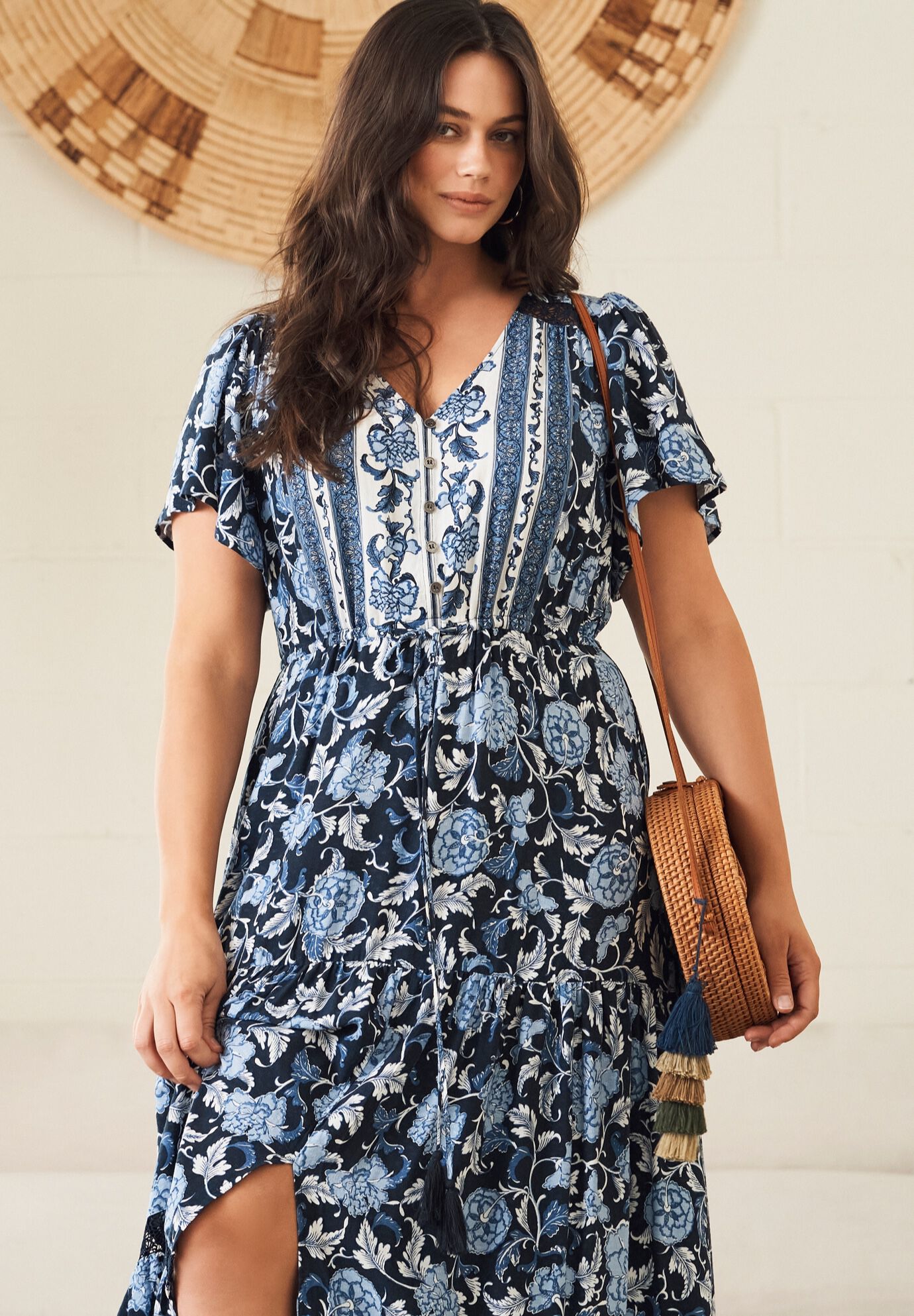 Emmy Placement Print Maxi Dress, MOONSHINE BORDER, alternate image number 5