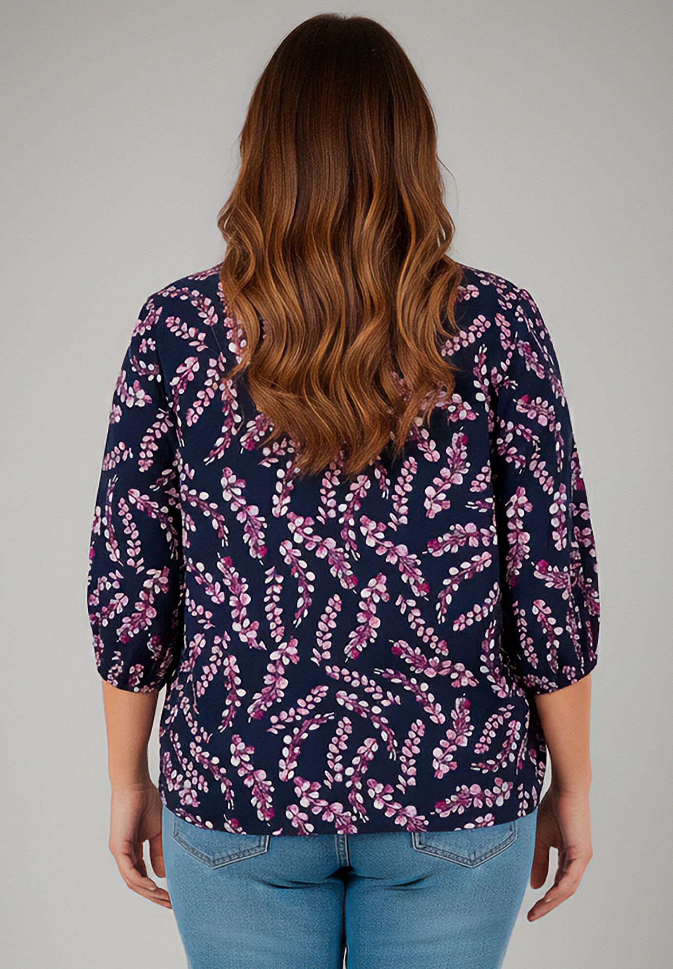 Lace Neckline Peasant Blouse, PURPLE FALLING LAVENDER, alternate image number 2