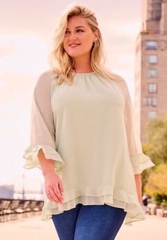 Ruffle Sleeve And Hem Blouse