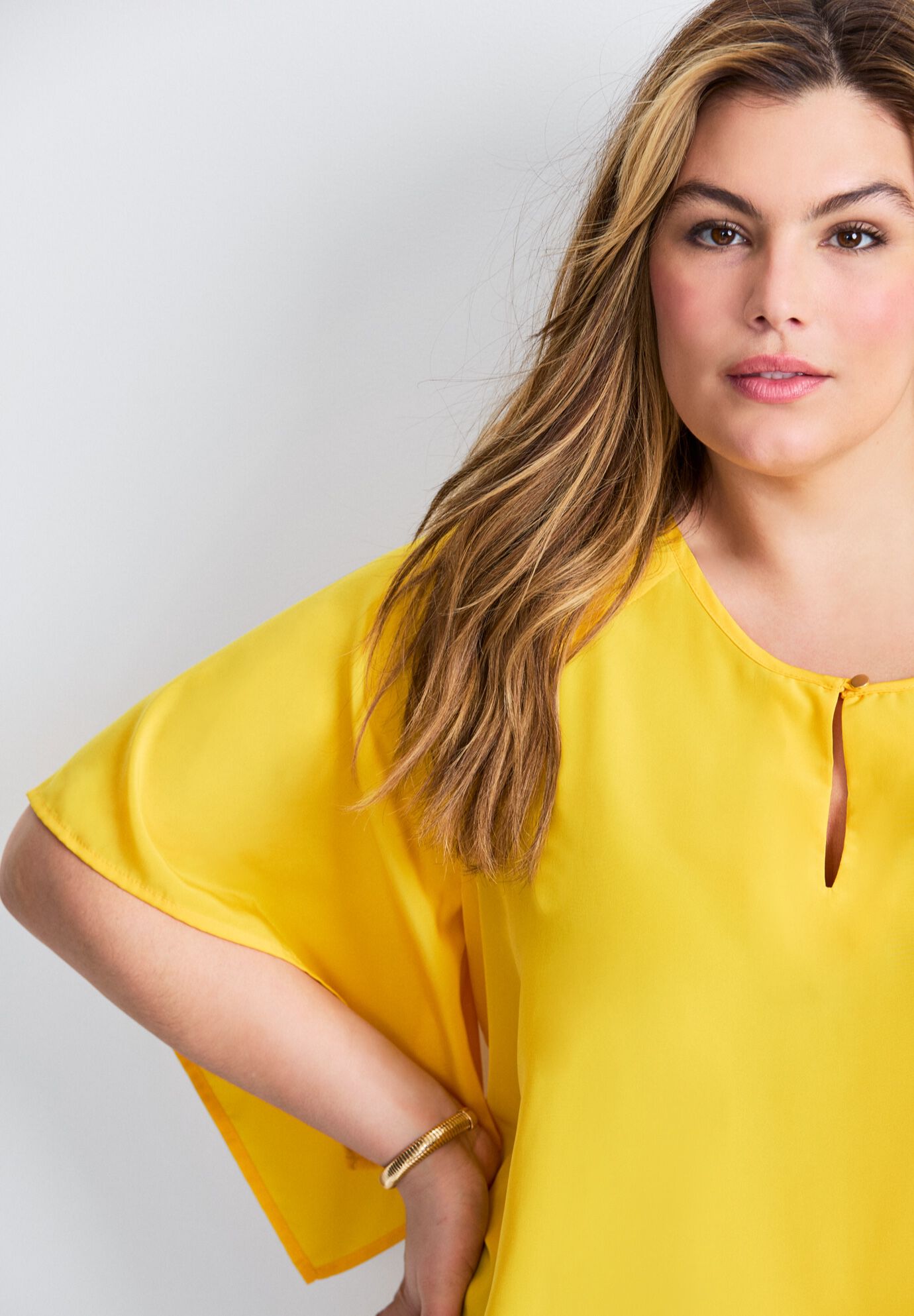 Flutter Sleeve Keyhole Blouse, SUNSET YELLOW, alternate image number 4