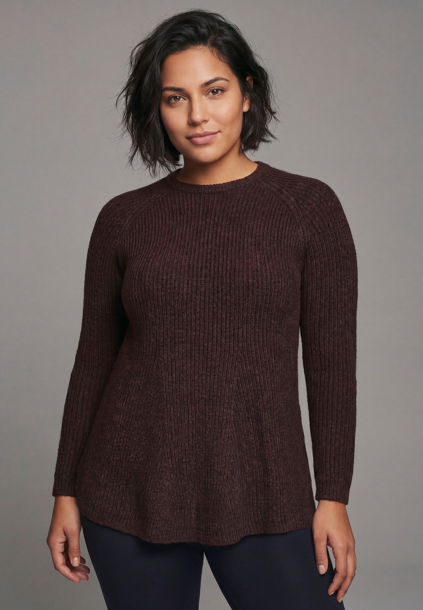 Tia Curved Hem Tunic Sweater
