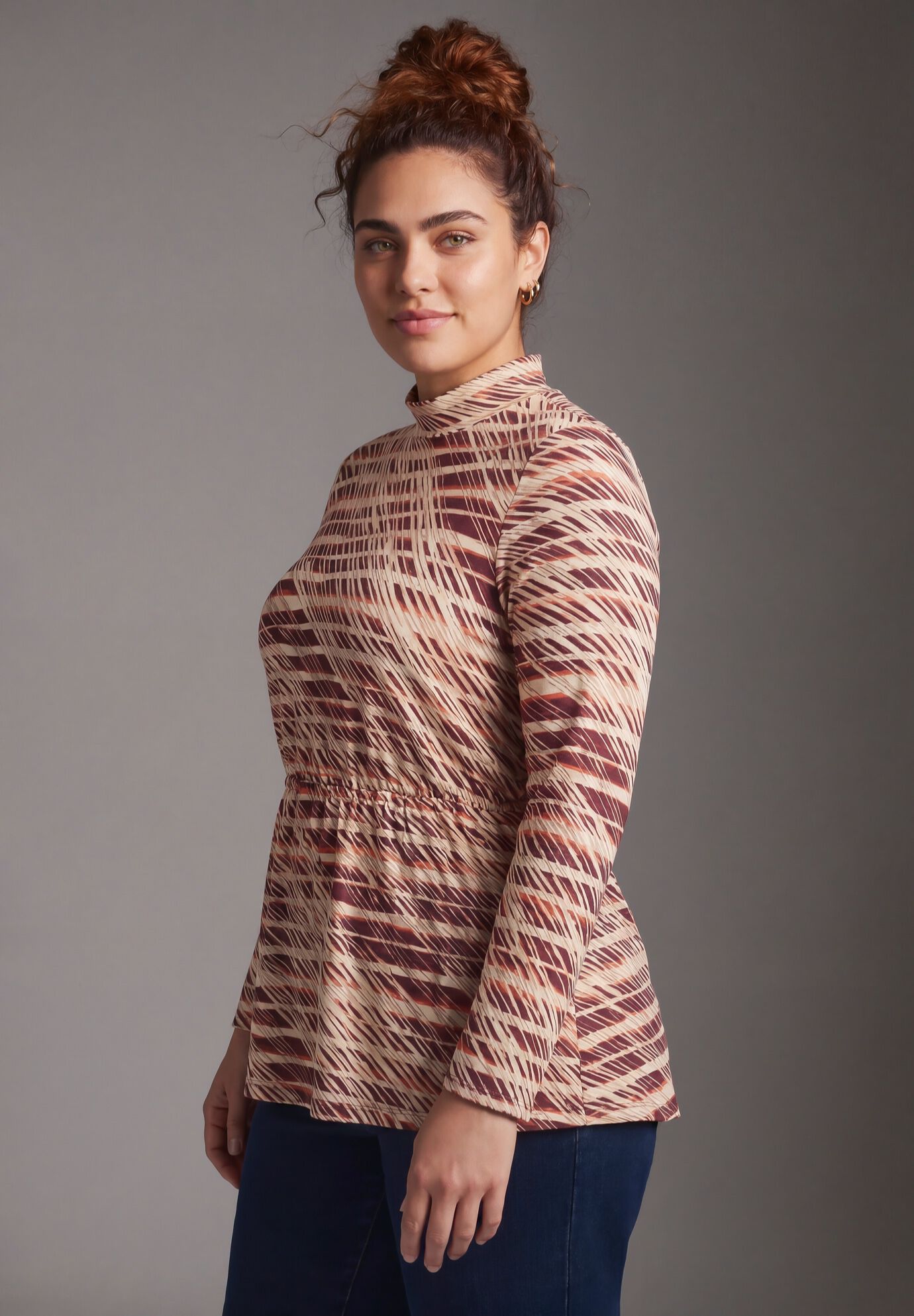 Flowy Peplum Top, IVORY CROSSHATCH, alternate image number 3