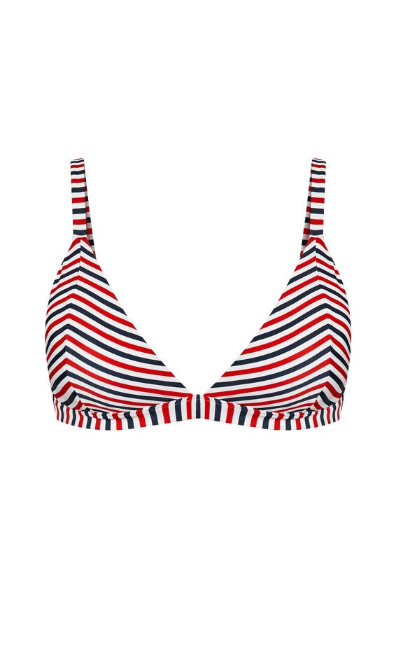 Daisy Print Bikini Top - red stripe, RED, alternate image number 4