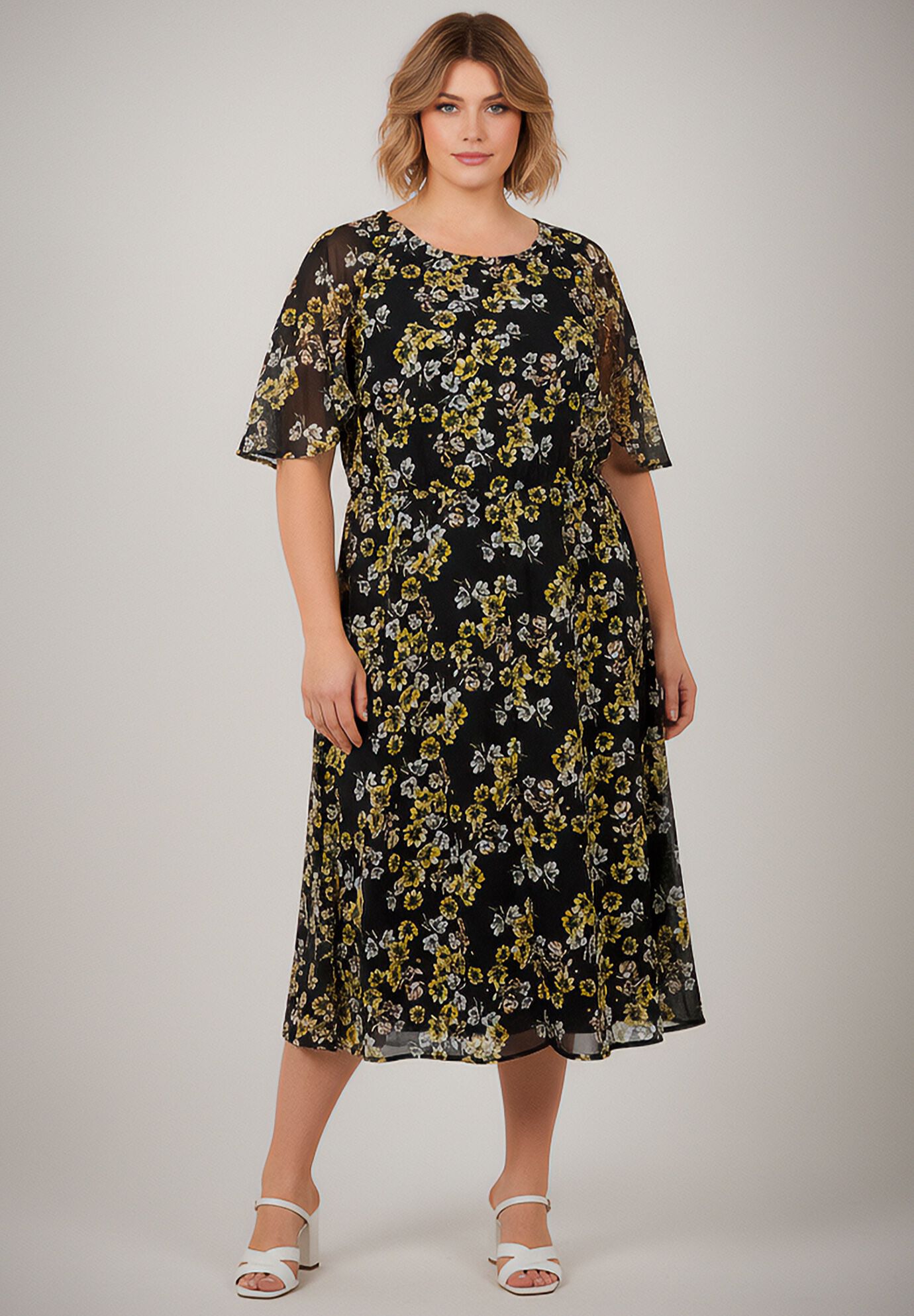 Caplet Midi Dress, BLACK CHERRY BLOSSOM, alternate image number 4