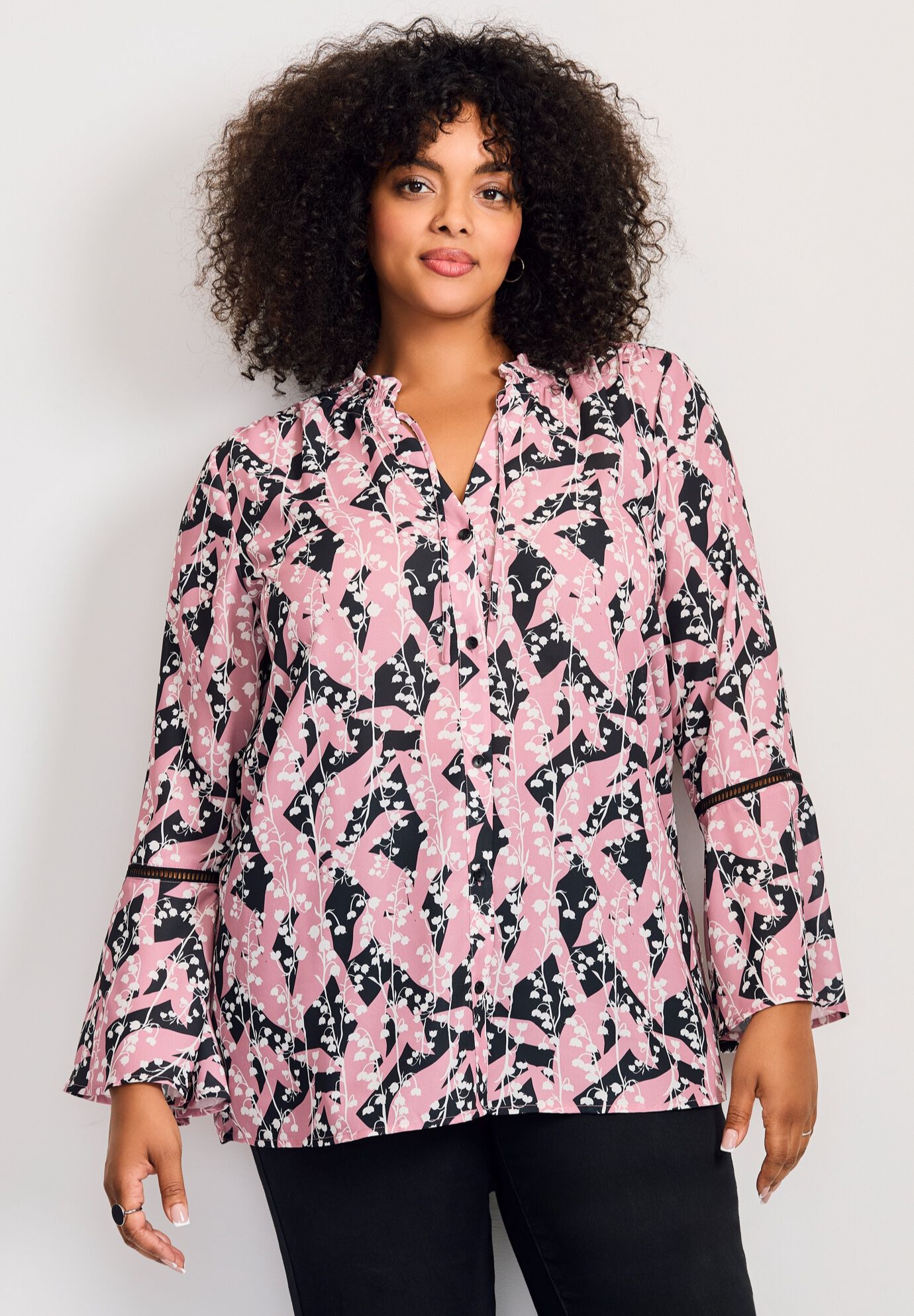 Button Front Poet Blouse, MAUVE SHADOW LILY, on-hover image number 1