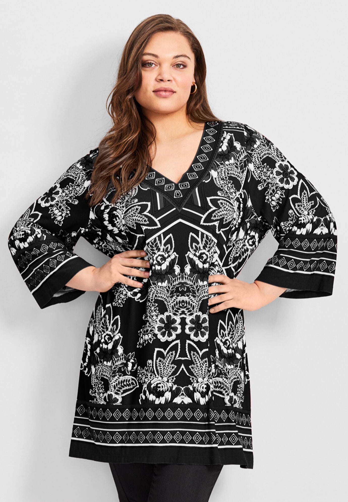 Scarf Print Tunic, BLACK SCARF PRINT, on-hover image number 1