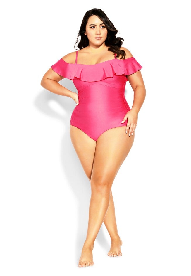 Ingrid Ruffle 1 Piece - fuchsia pink, PINK, hi-res image number 0
