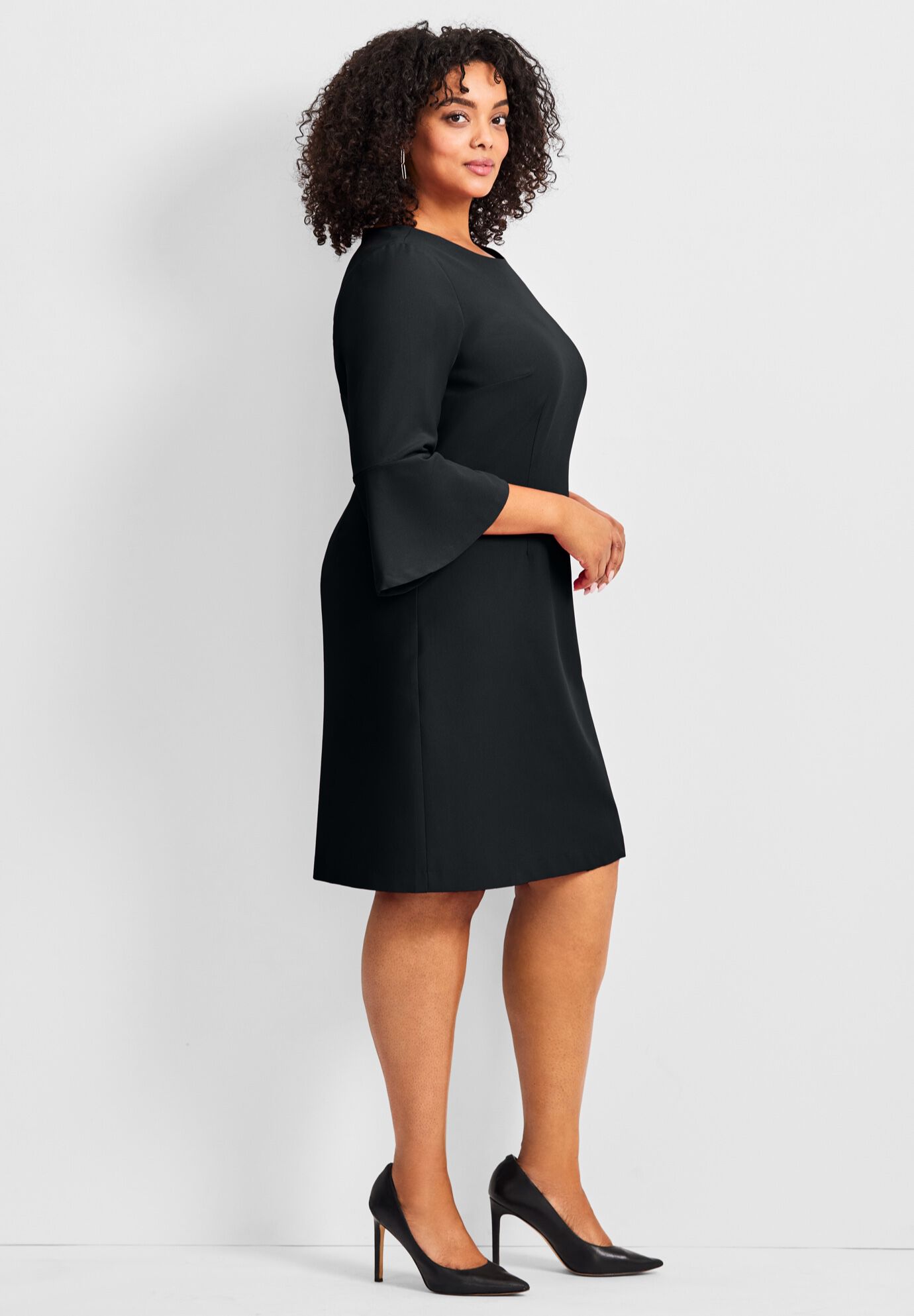 Cool Hand Bell Sleeve Dress, BLACK, alternate image number 3