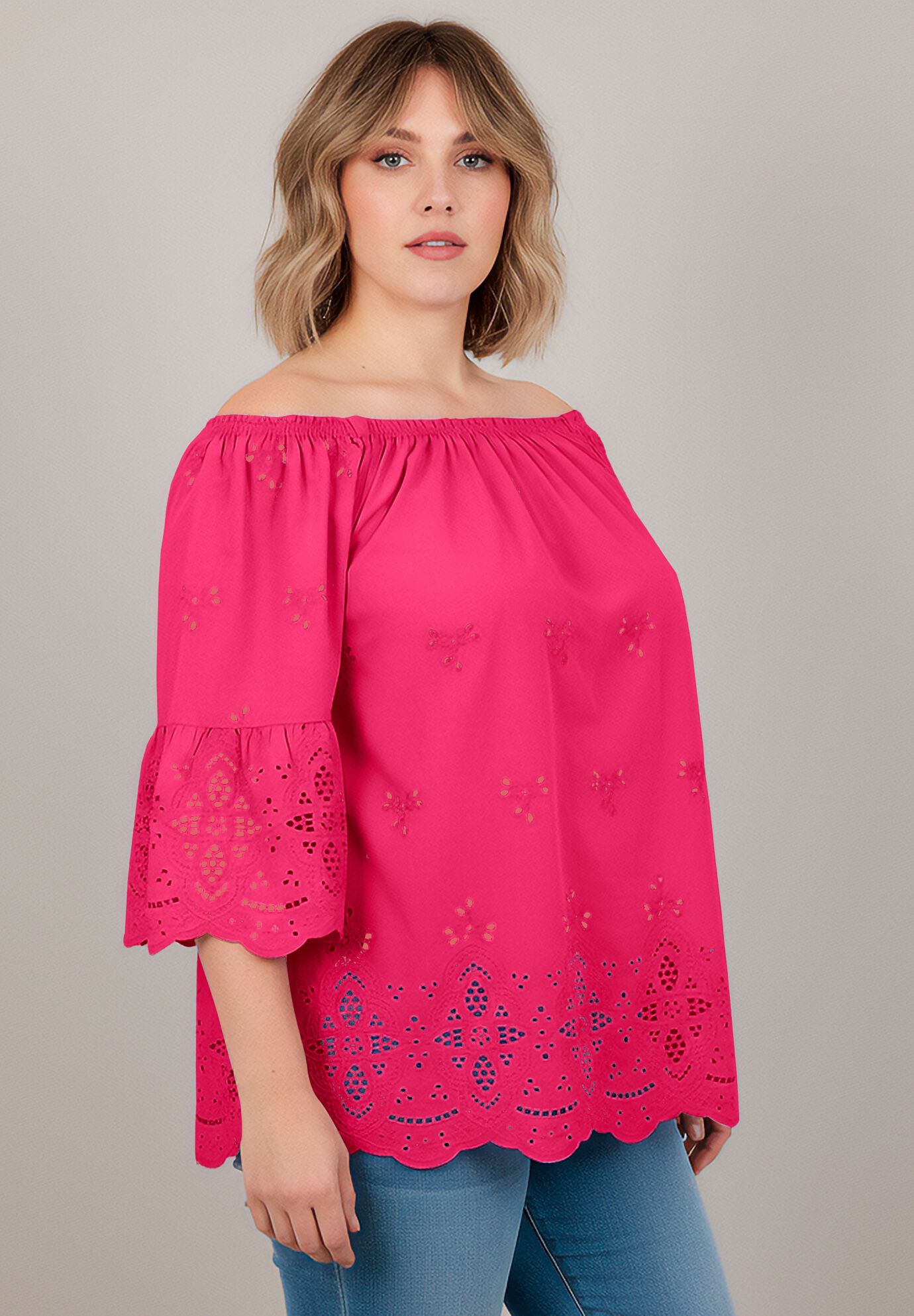 Convertible Eyelet Tunic, PINK BURST, alternate image number 3