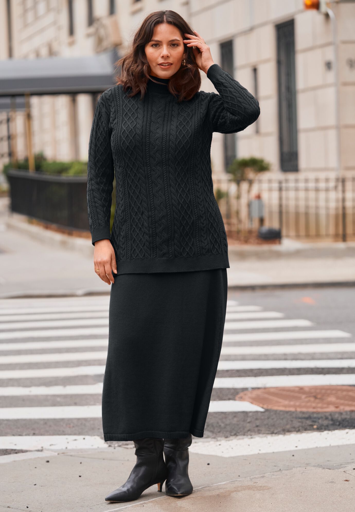A-Line Midi Sweater Skirt, BLACK, alternate image number 2