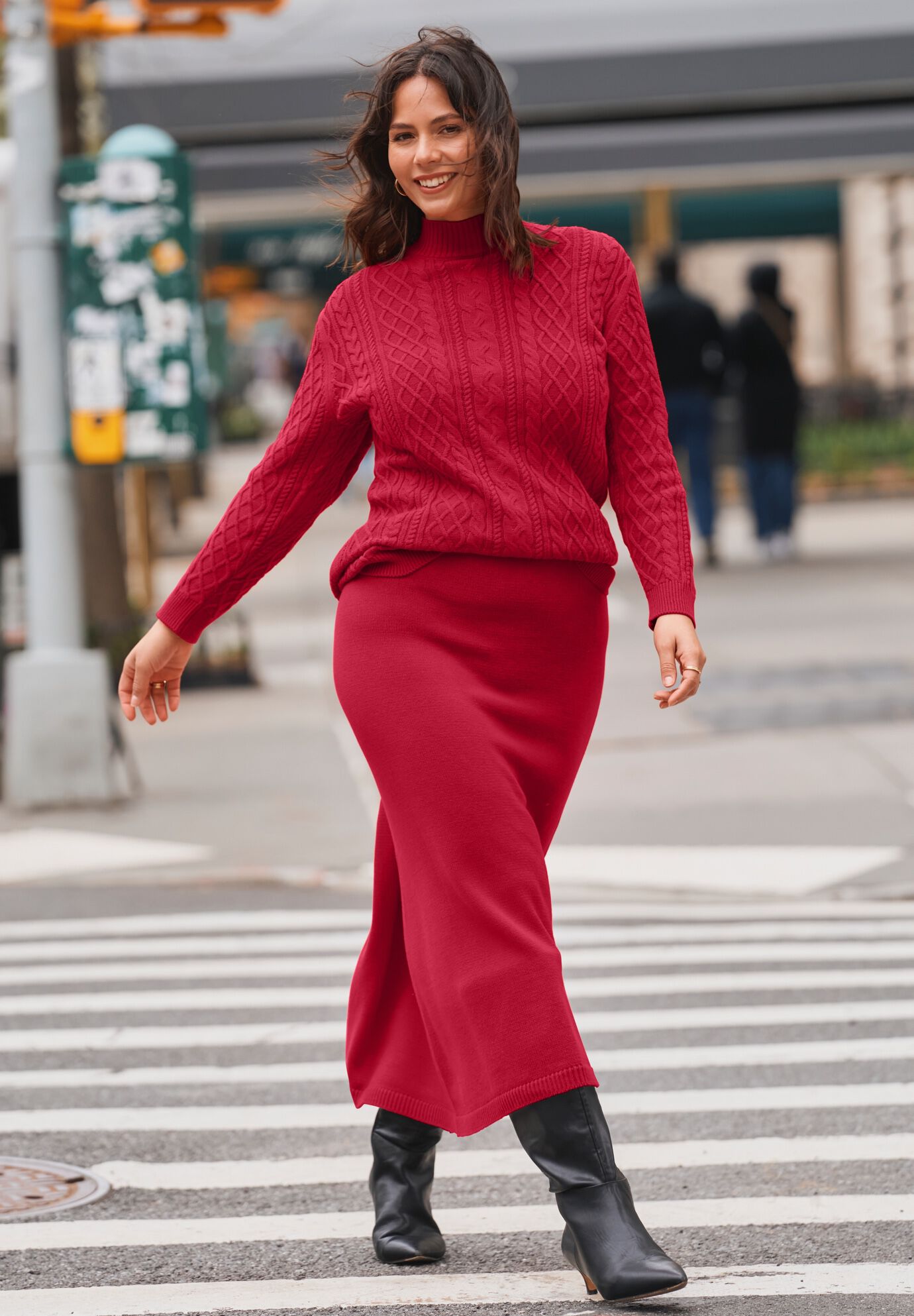 A-Line Midi Sweater Skirt, VIBRANT RED, alternate image number 2