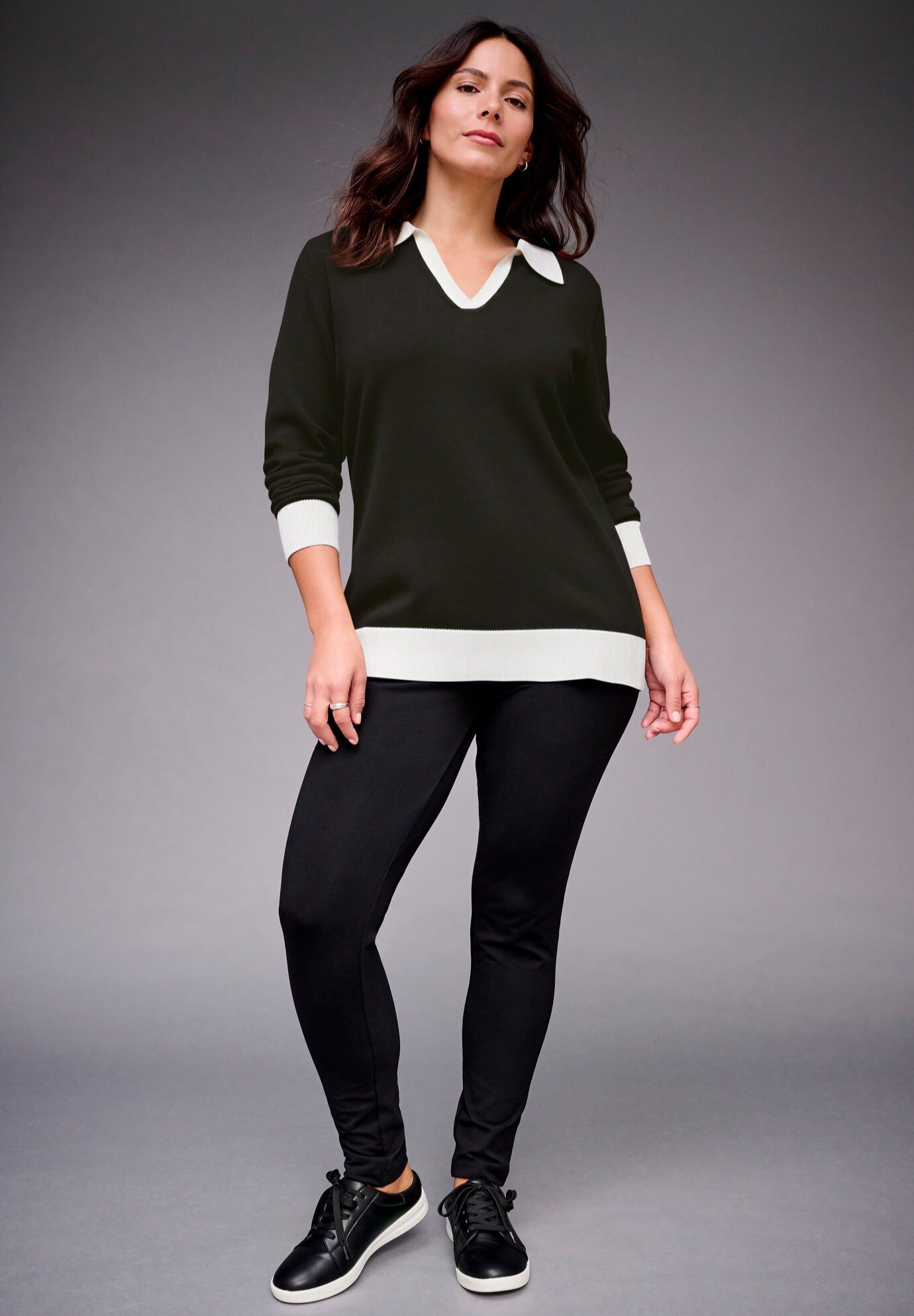 Colorblock Polo Sweater, BLACK WHITE COLORBLOCK, hi-res image number 0