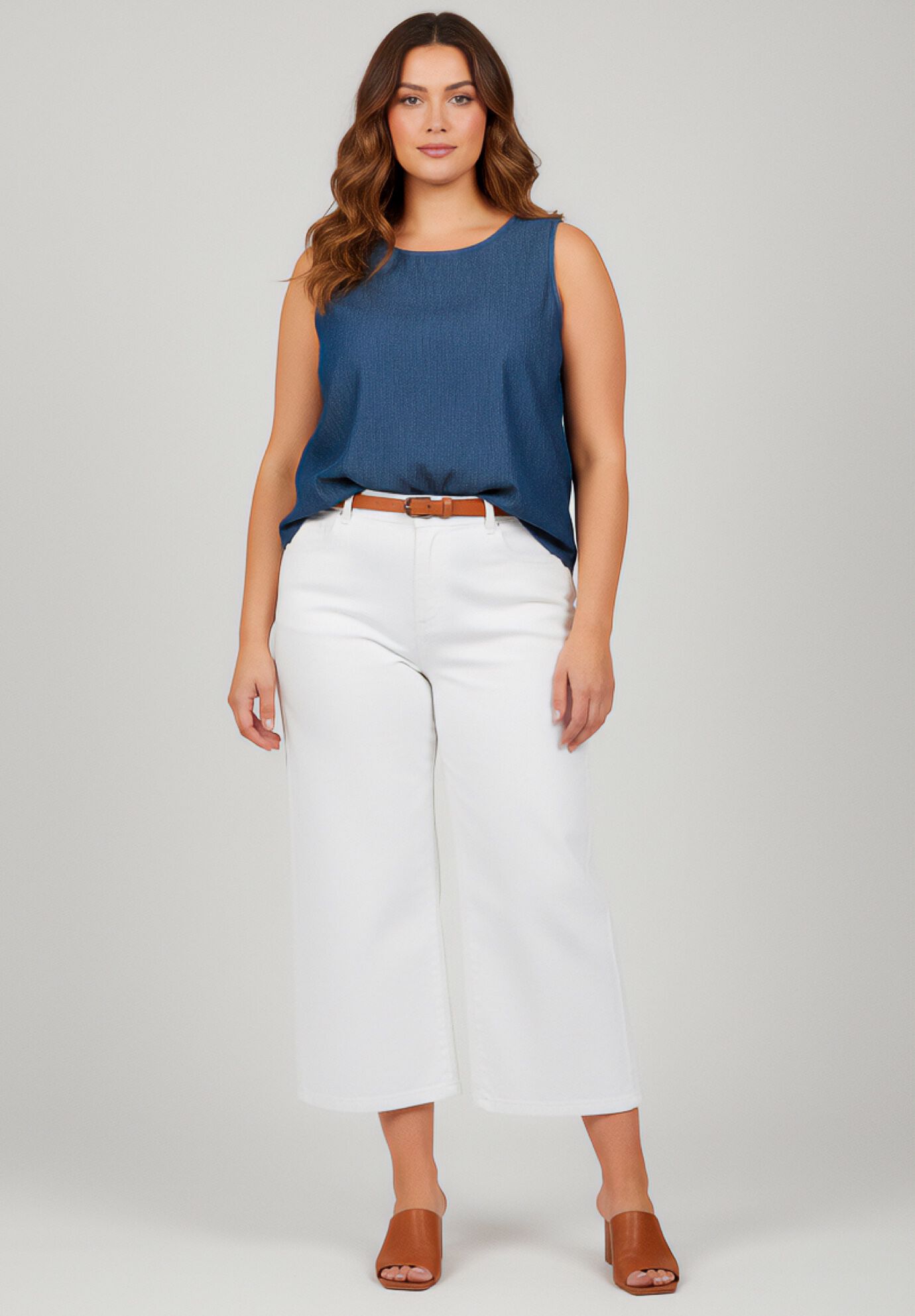 Chambray Sleeveless Tank, DARK WASH, alternate image number 3