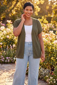 Short Sleeve Button Front Cardigan