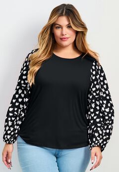 Mix Media Heart Sleeve Top