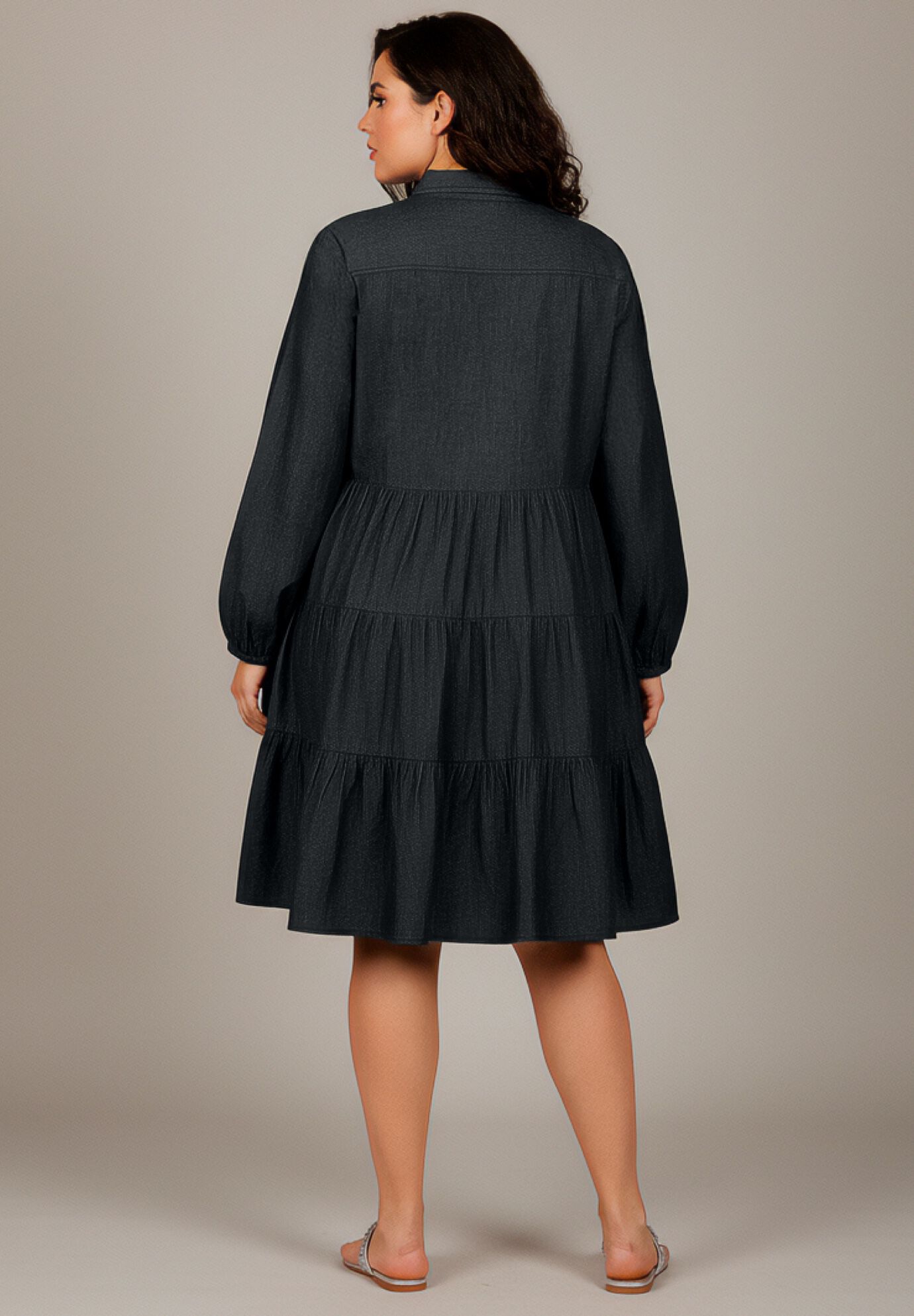 Chambray Shirt Dress, BLACK, alternate image number 2
