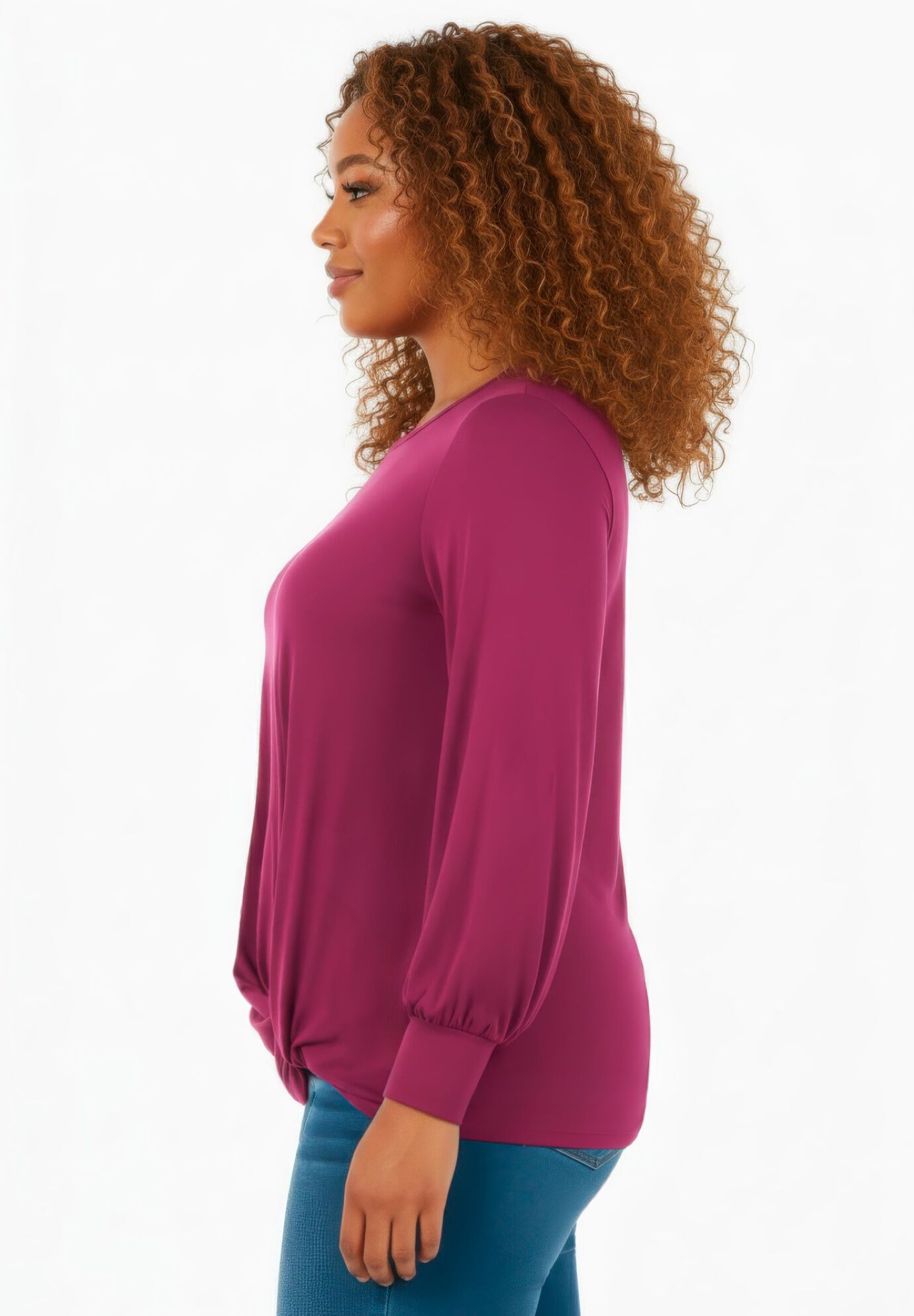 Scoop Neck Knot Hem Top, DEEP BERRY, alternate image number 2