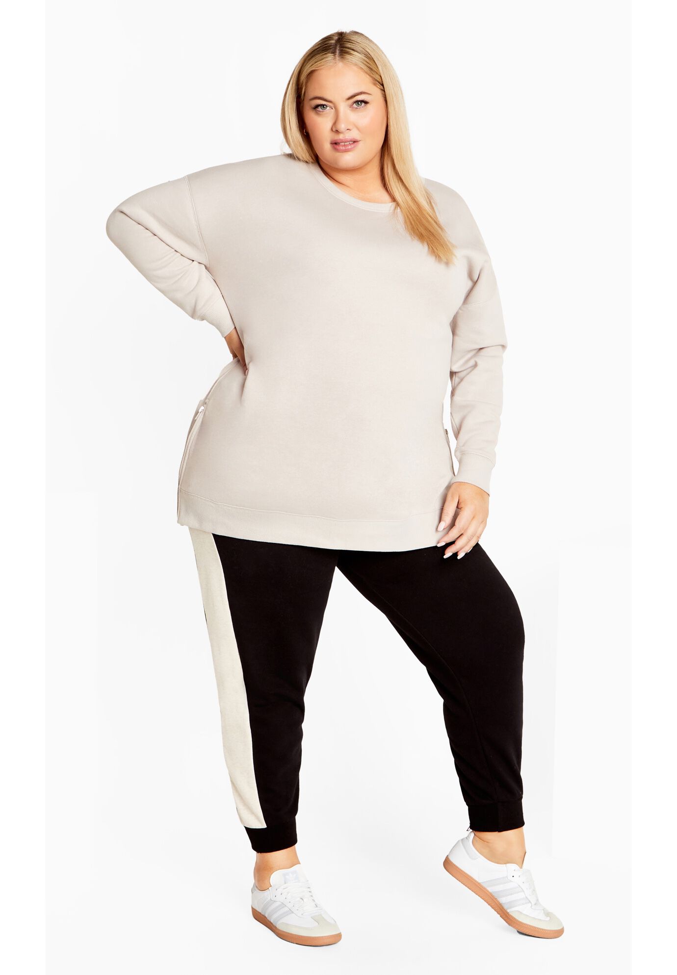 Jade Longline Zip Top, STONE, hi-res image number 0