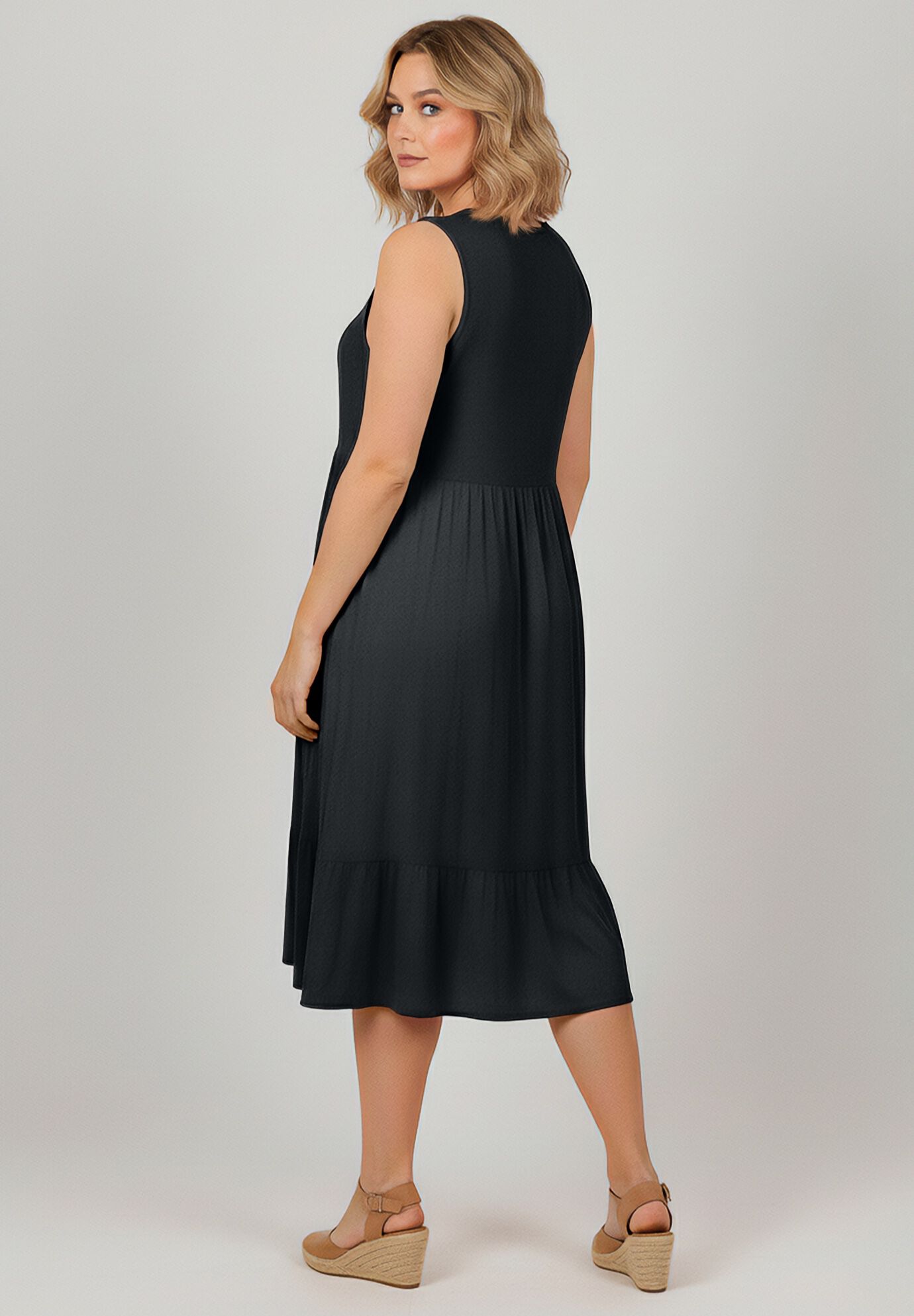 Button Detail Tank Dress, BLACK, on-hover image number 1