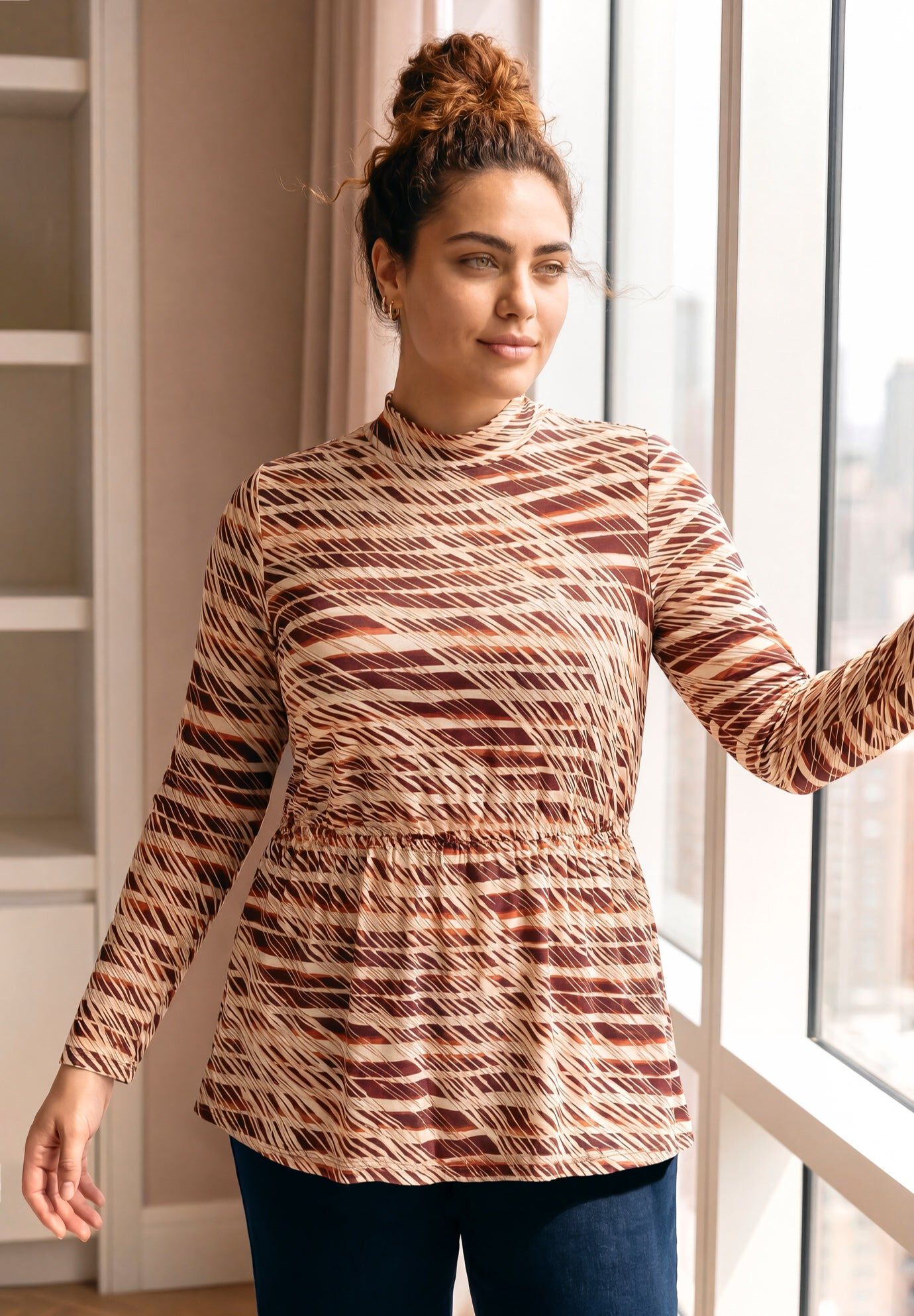 Flowy Peplum Top, IVORY CROSSHATCH, hi-res image number 0