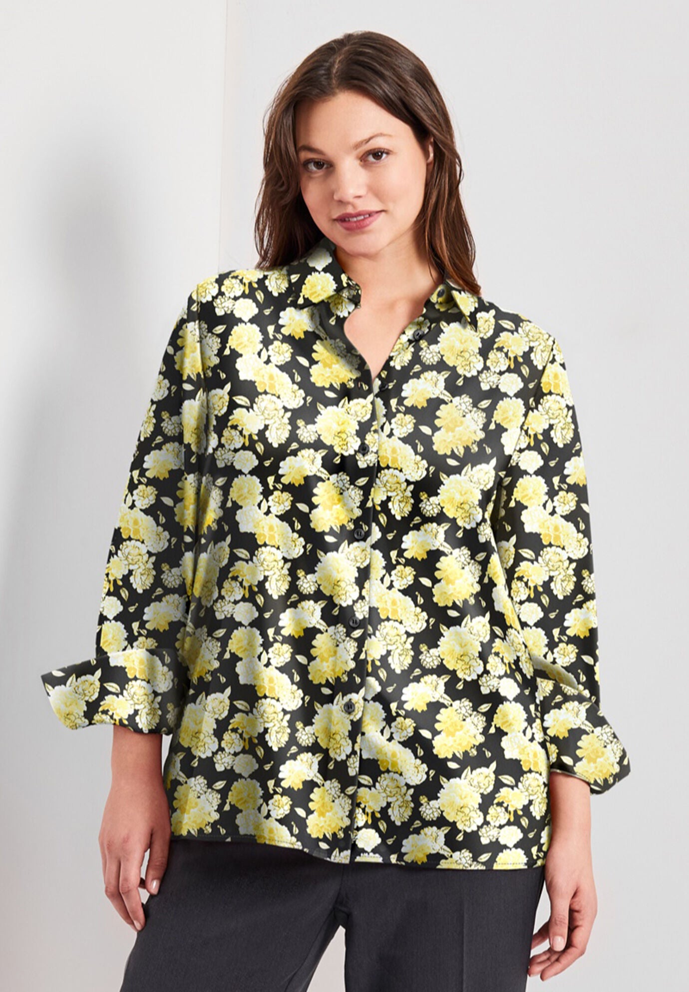 Signature Button Front Blouse, YELLOW BOUQUET, alternate image number 4