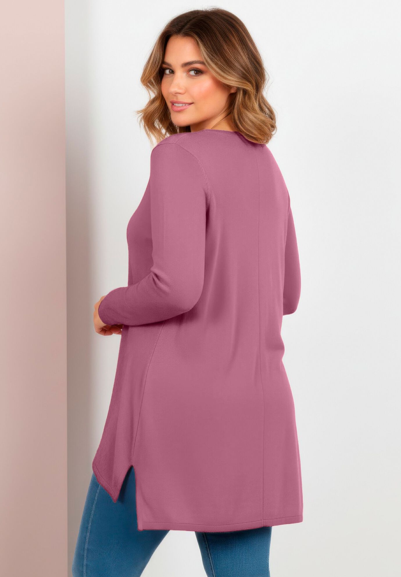 V-Neck Tunic Sweater, DARK MAUVE, alternate image number 2