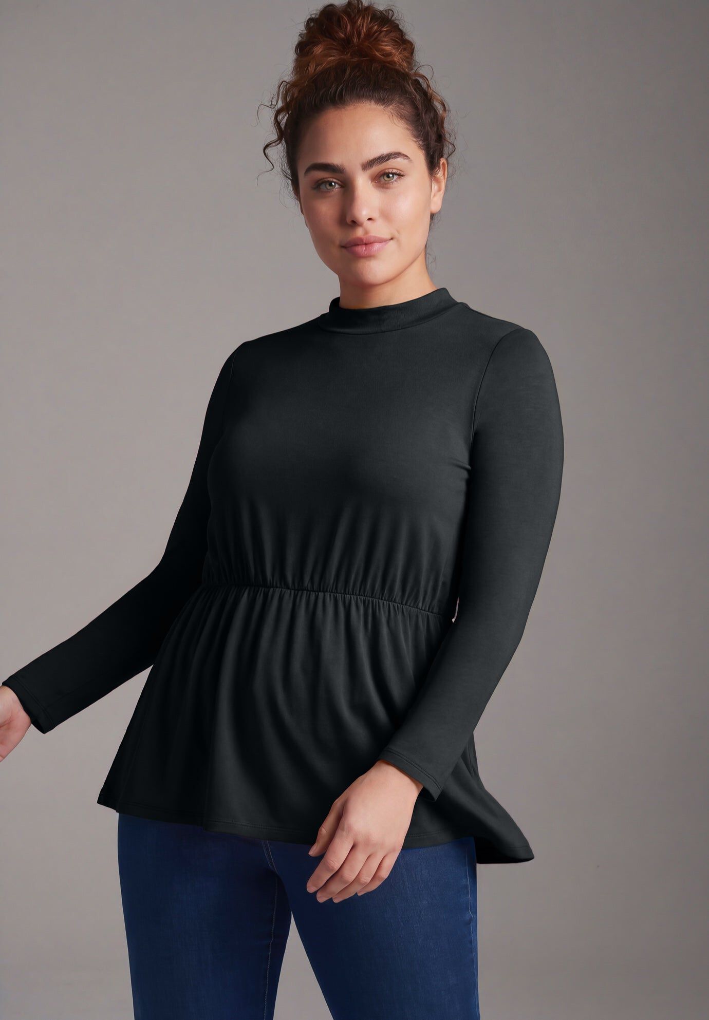 Flowy Peplum Top, BLACK, hi-res image number 0