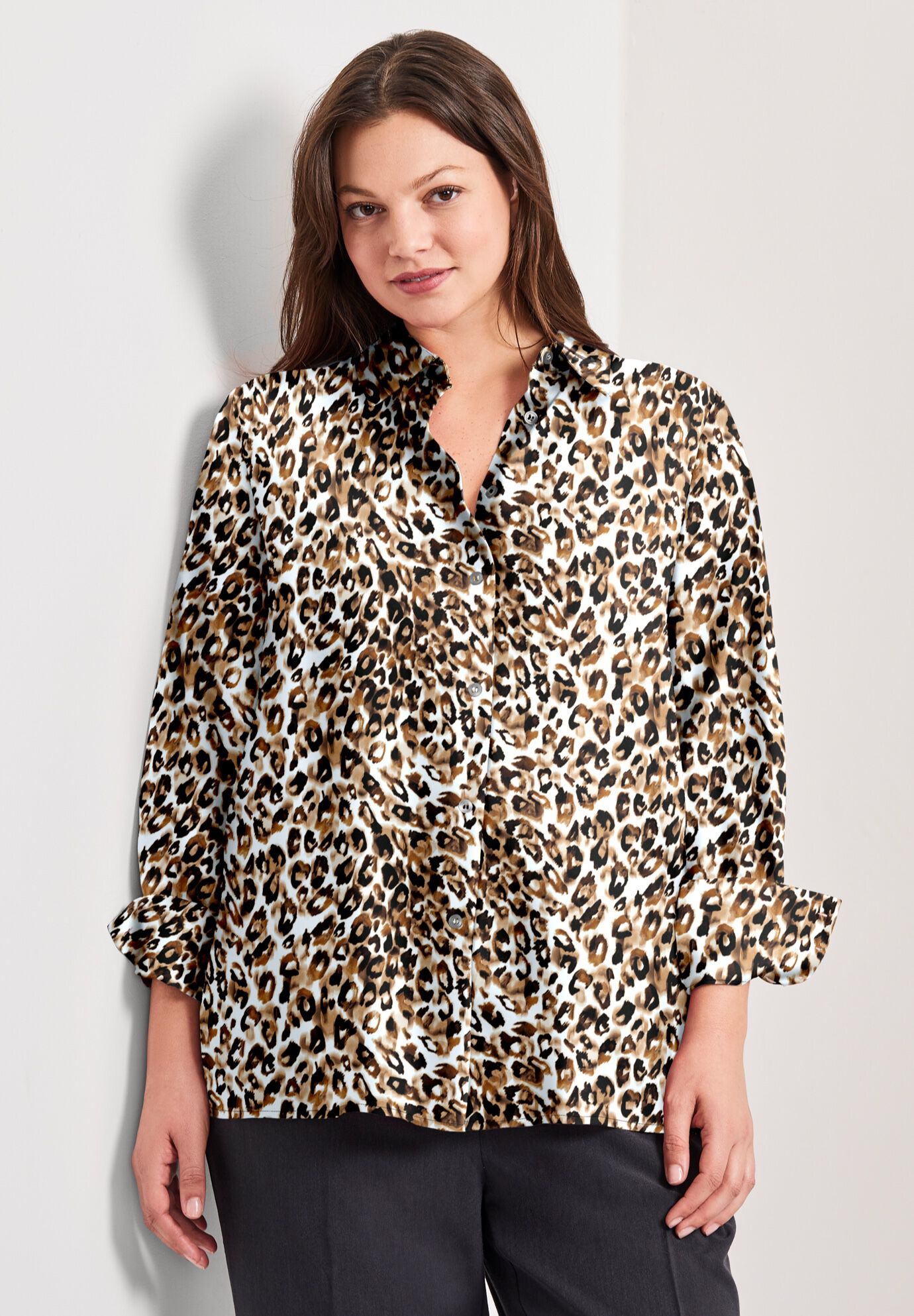 Signature Button Front Blouse, NEUTRAL ANIMAL, alternate image number 3