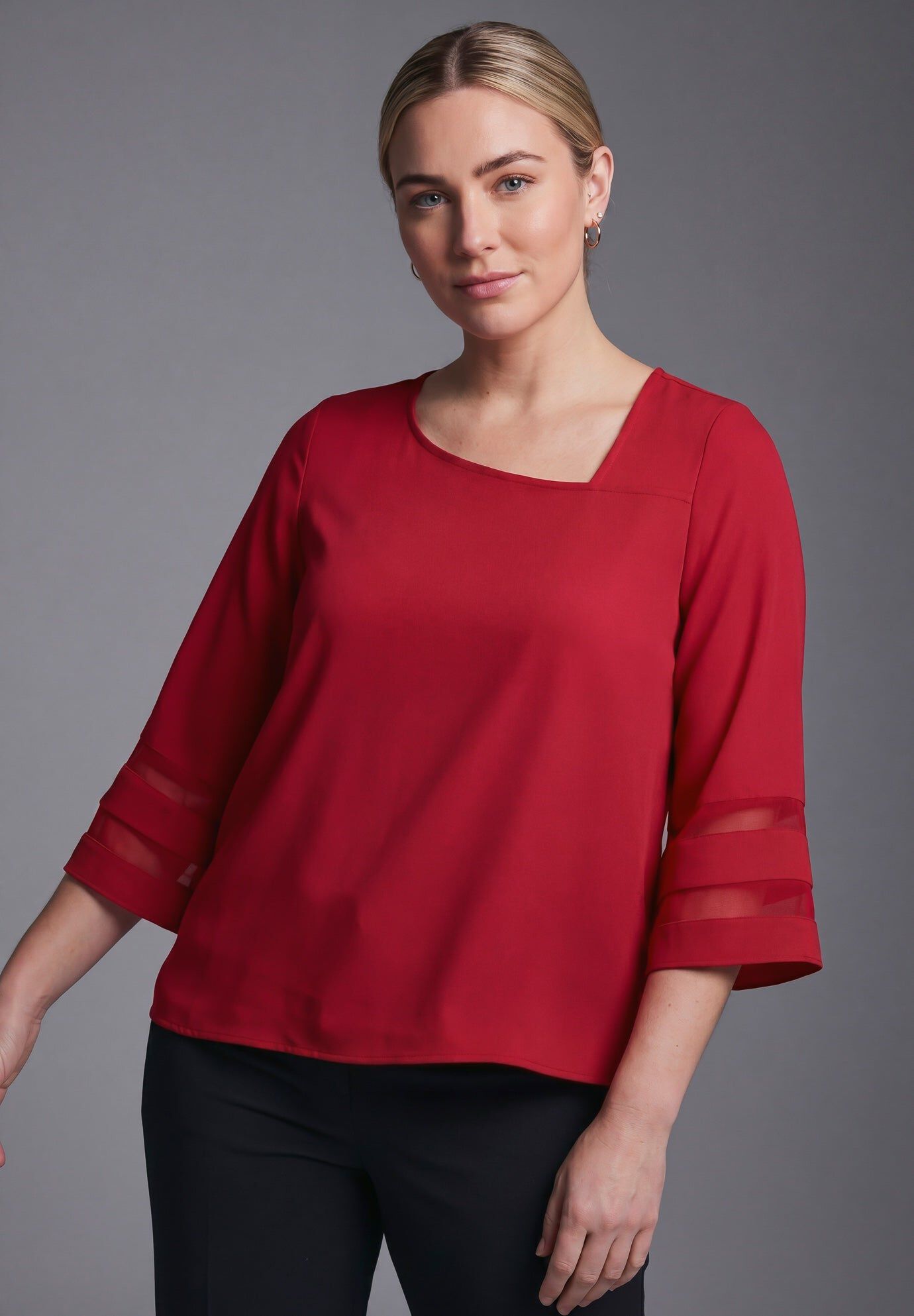 Sheer Bell Sleeve Tunic, CRIMSON, hi-res image number 0