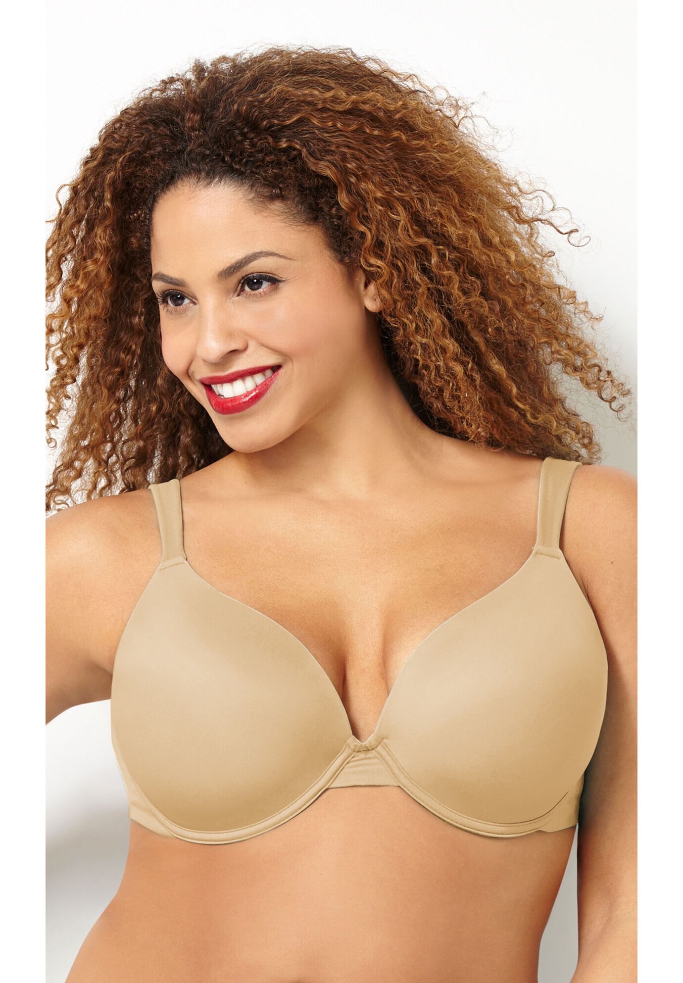 Underwire Basic Plunge Neckline Bra, NUDE, on-hover image number 1