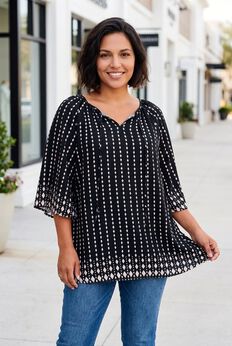 Bell Sleeve Keyhole Tie Blouse