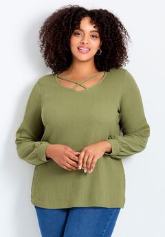 Knit Crepe Criss-Cross Top