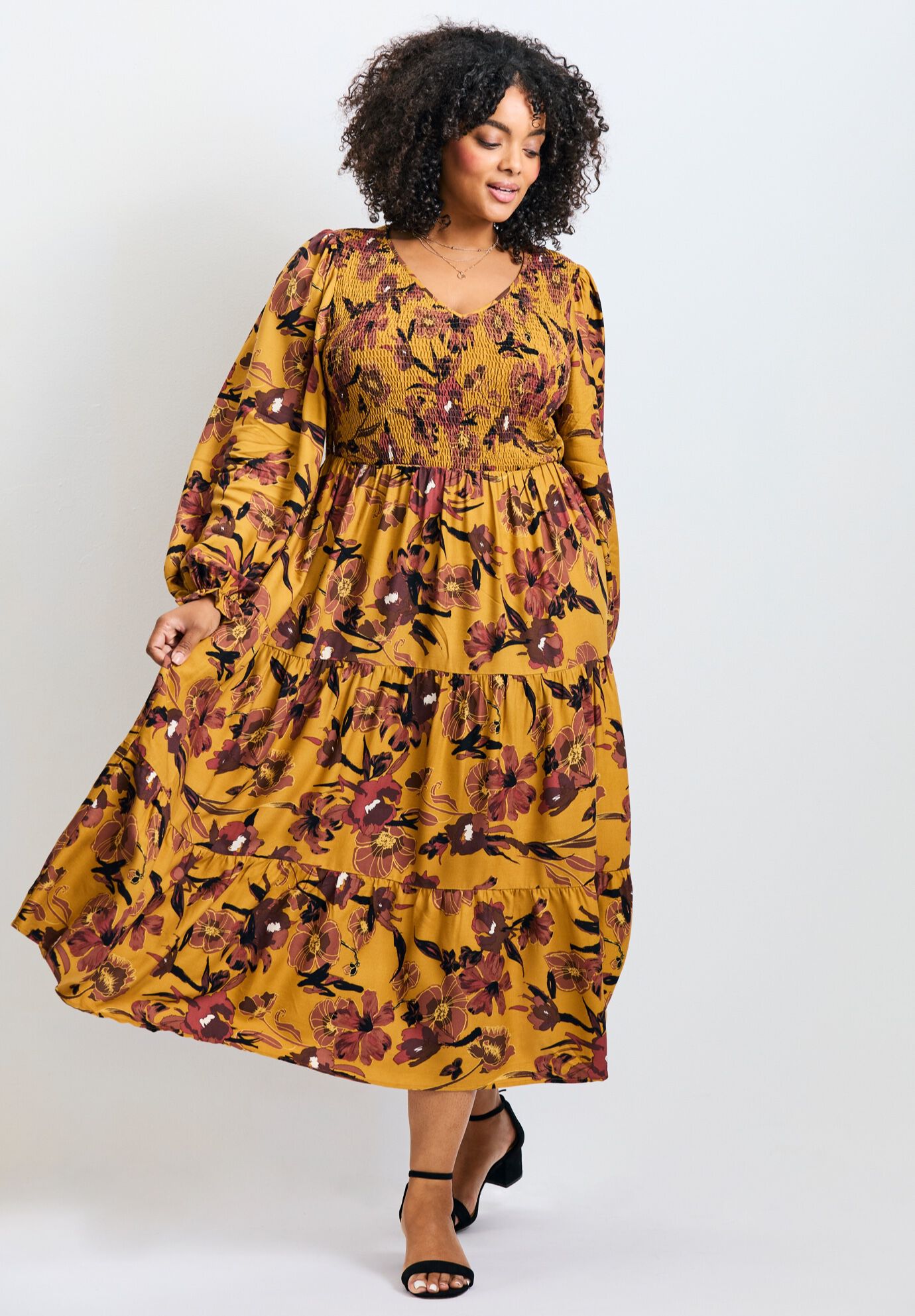 Indi Puff Sleeve Shirred Dress, SYMPHONY SCROLL, hi-res image number 0