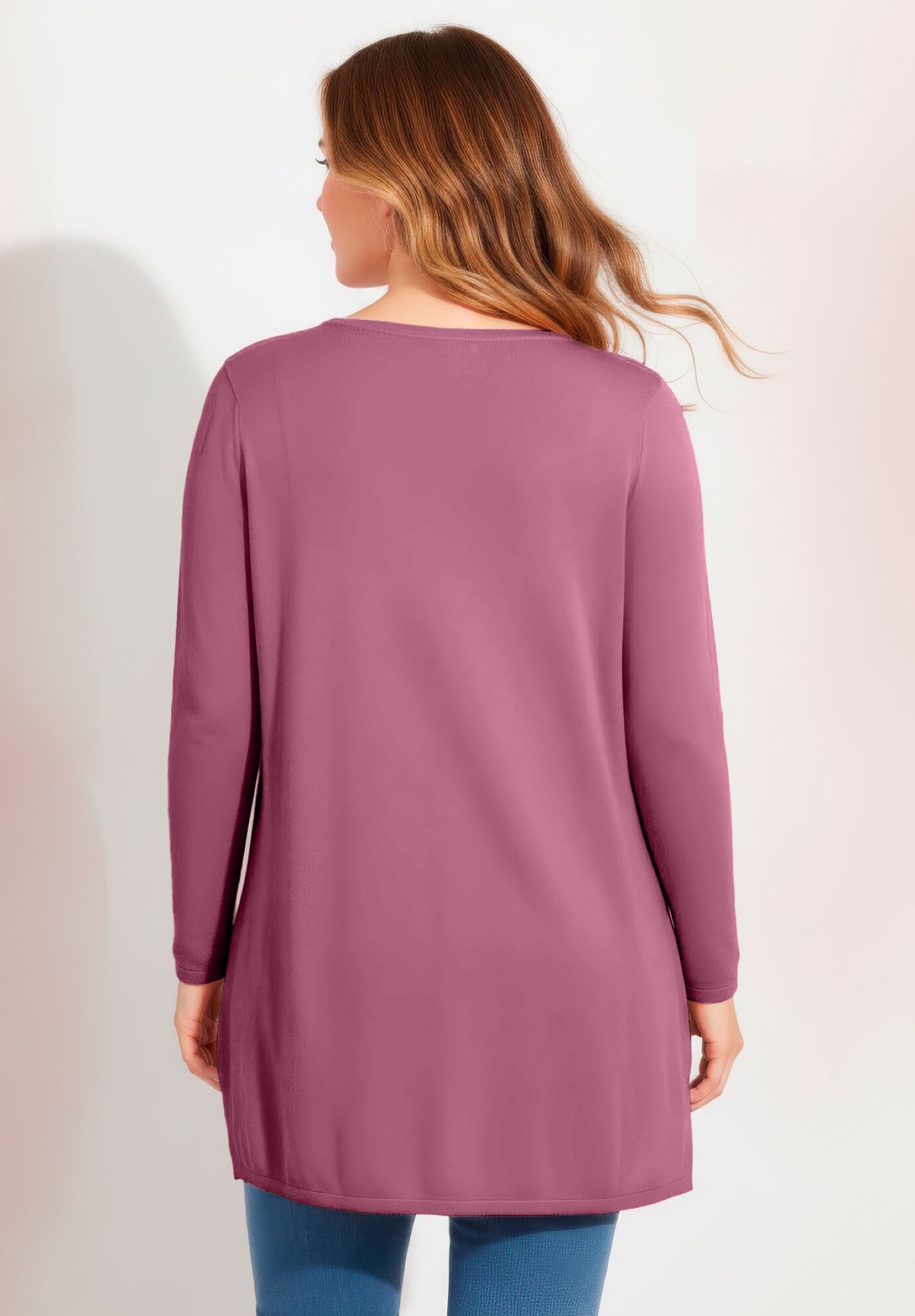 V-Neck Tunic Sweater, DARK MAUVE, on-hover image number 1