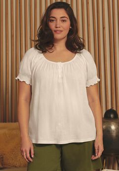 Knit Gauze Puffed Sleeve Top