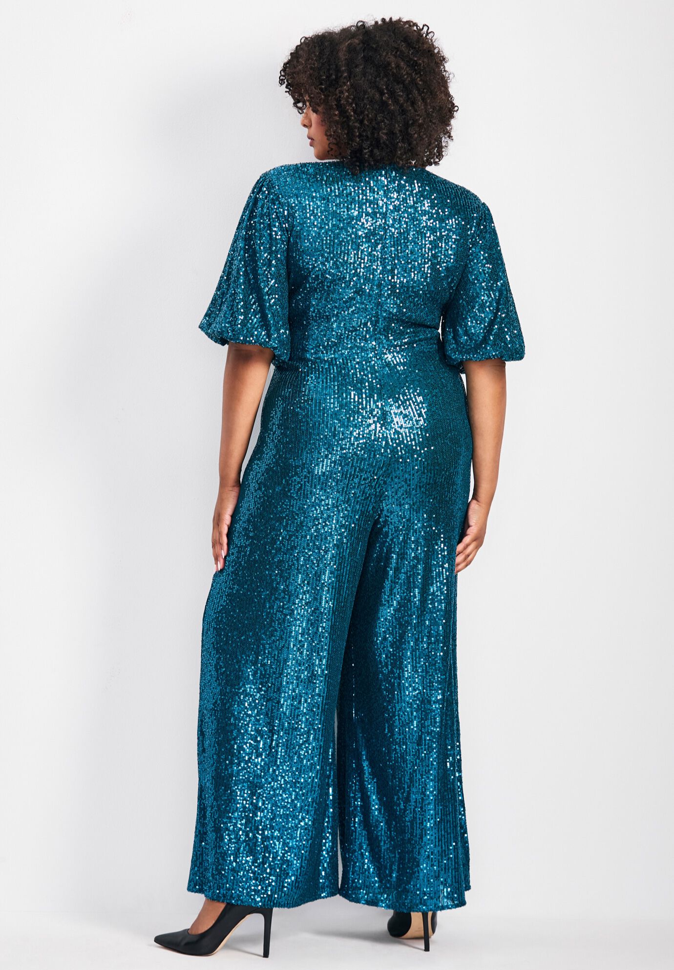 Nada Sequin Puff Sleeve Jumpsuit, EMERALD, alternate image number 2