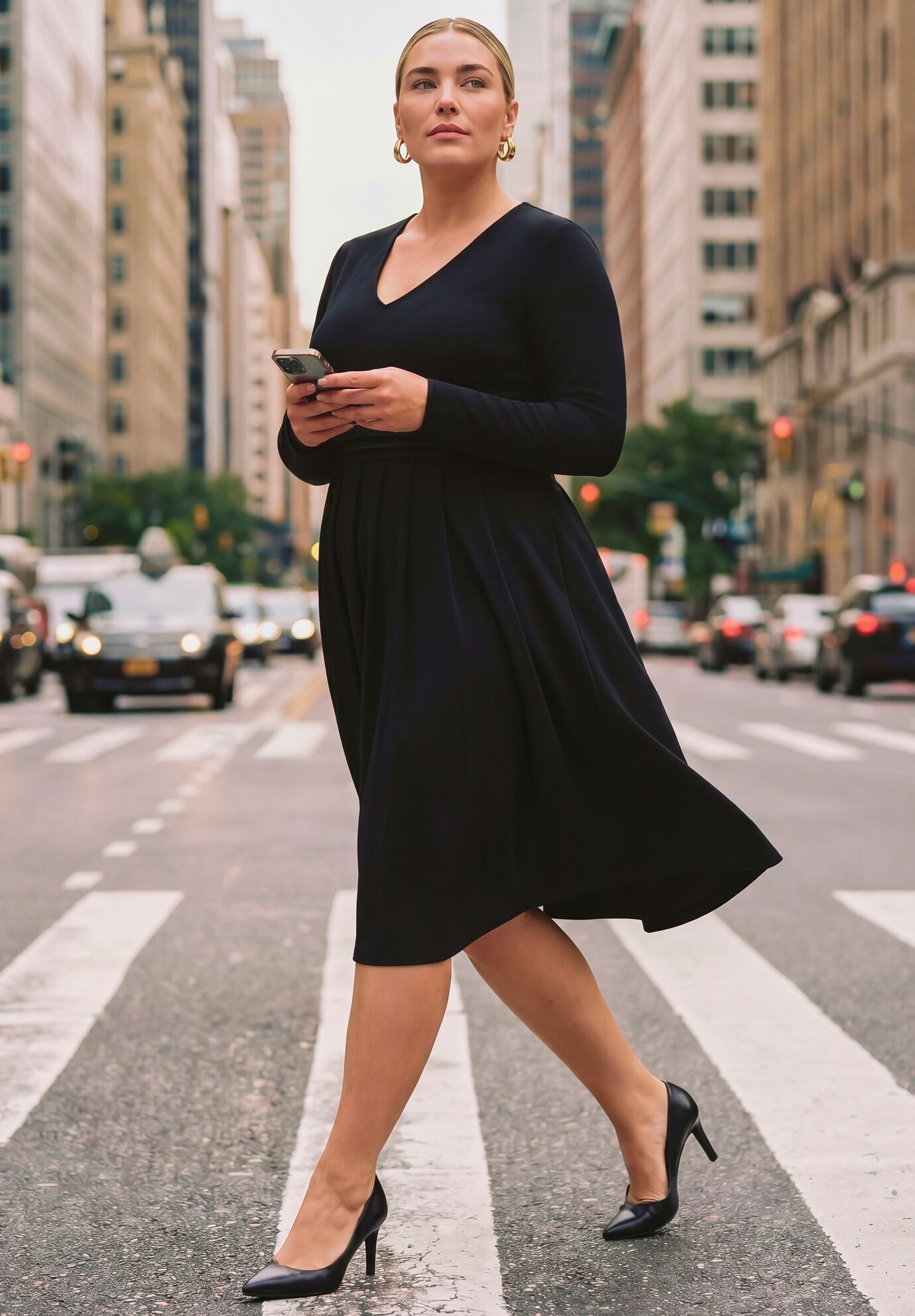 Ponte Fit And Flare Midi Dress, BLACK, alternate image number 5